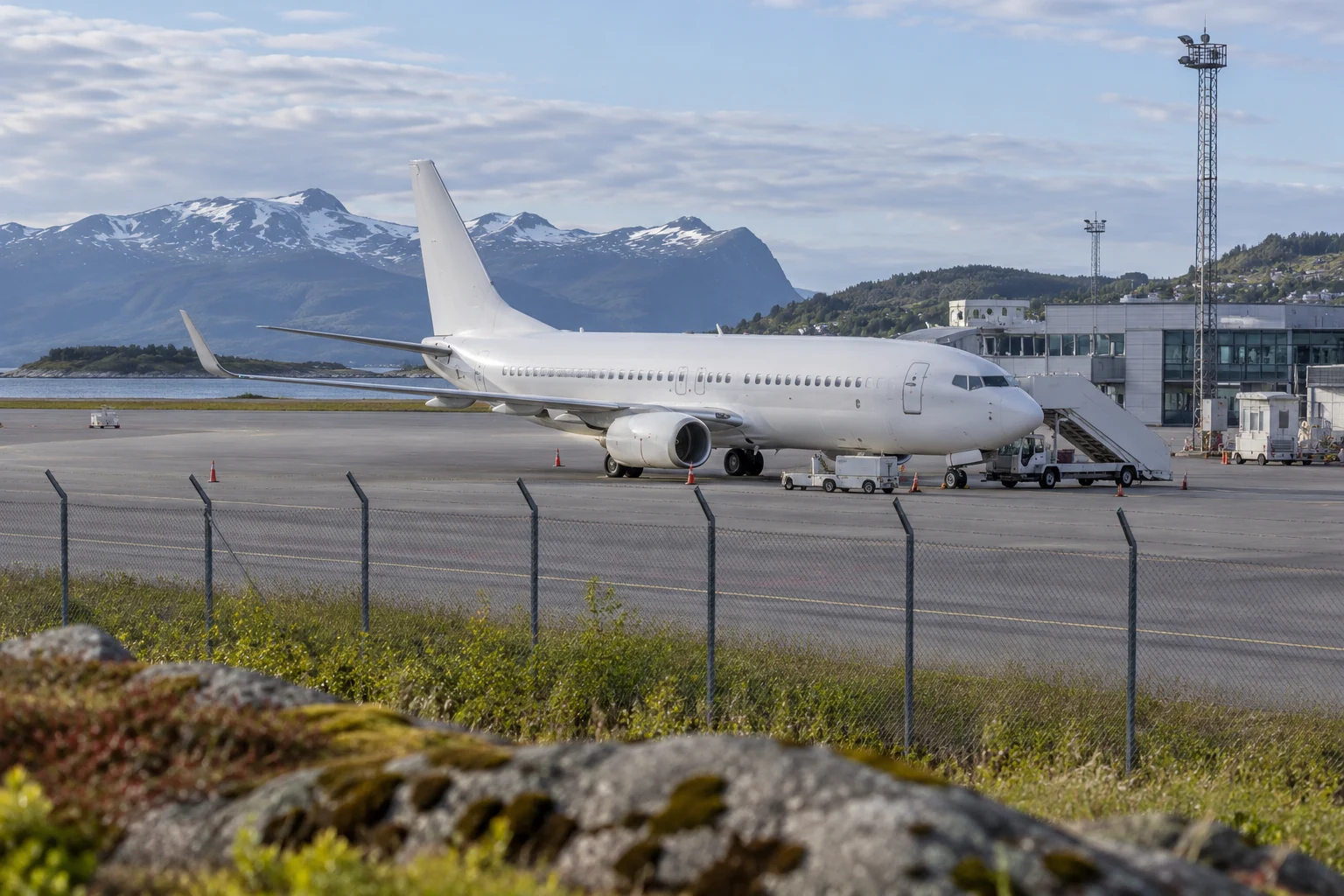 Passasjerfly parkert på lufthavn