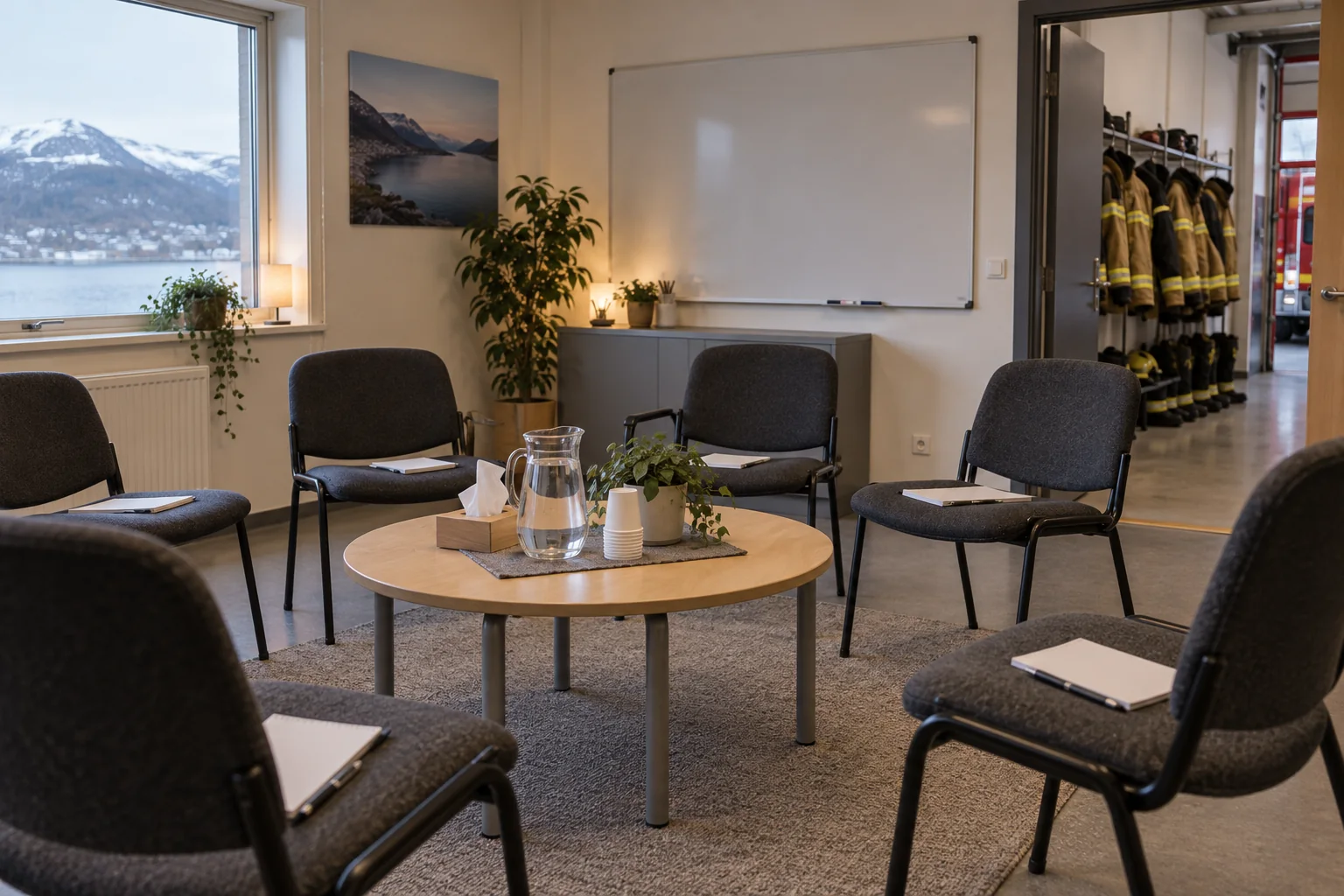 Rolig møterom gjort klart for oppfølging etter en hendelse