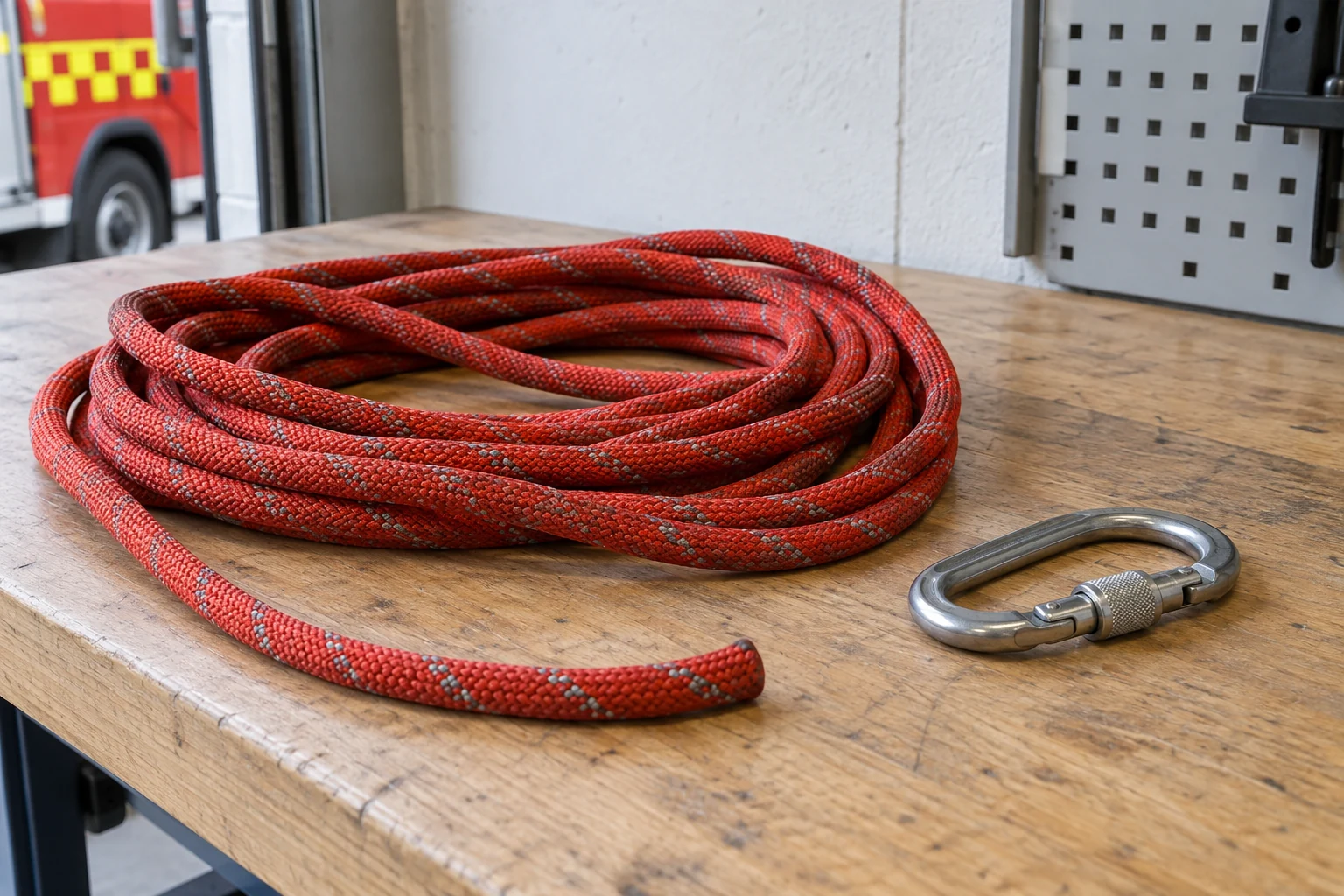 Redningstau og koblingsstykke på benk